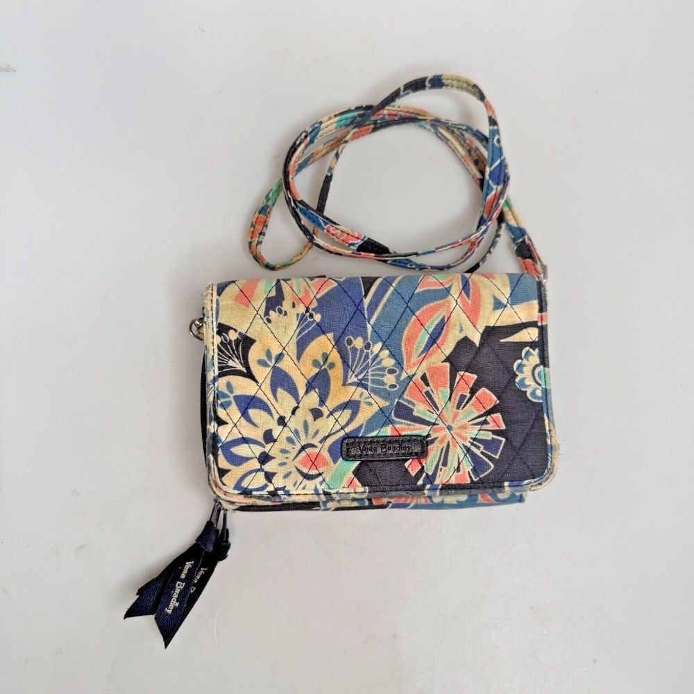 Vera Bradley 3-in-1 RFID Crossbody Wallet Wristlet Floral Blue Pink GUC - Picture 2 of 14